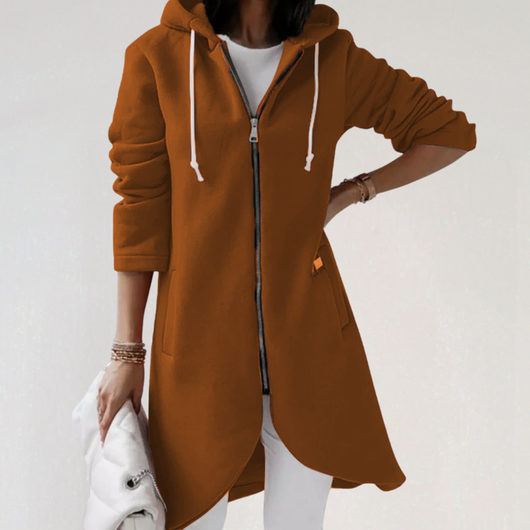 Longline Zip-Up Hoodie Jacket | Sleek Hooded Layering Piece
