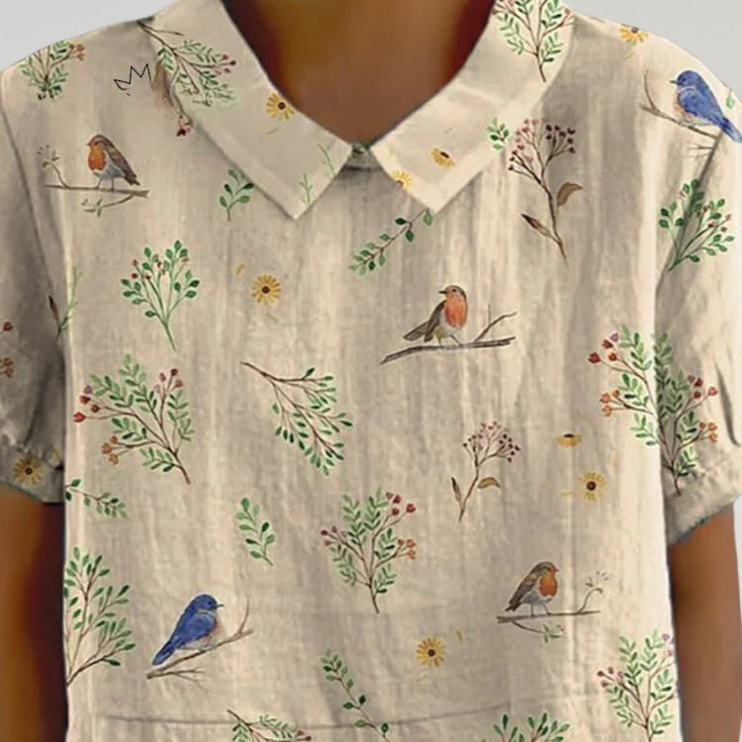 Short Sleeve Linen Shirt with Print
