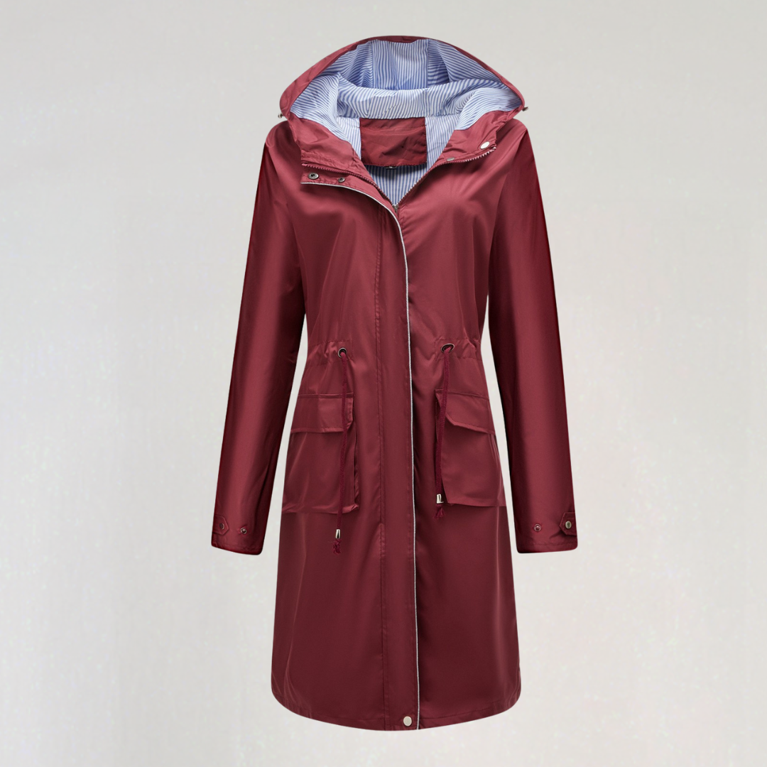 Women's Waterproof Long Raincoat with Hood | Lightweight Trench Jacket for Autumn & Winter