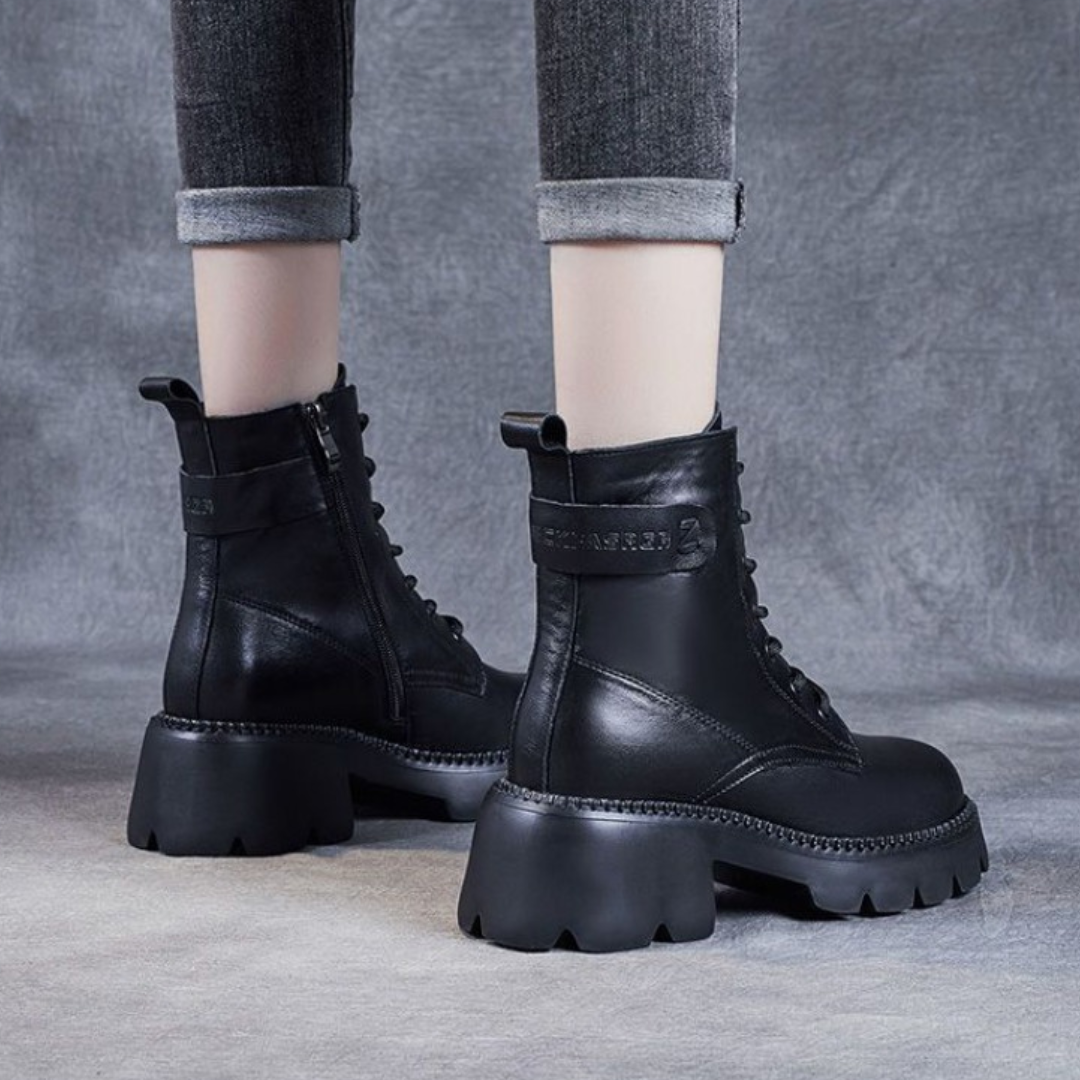 Waterproof Leather Ankle Boots with Grip Sole