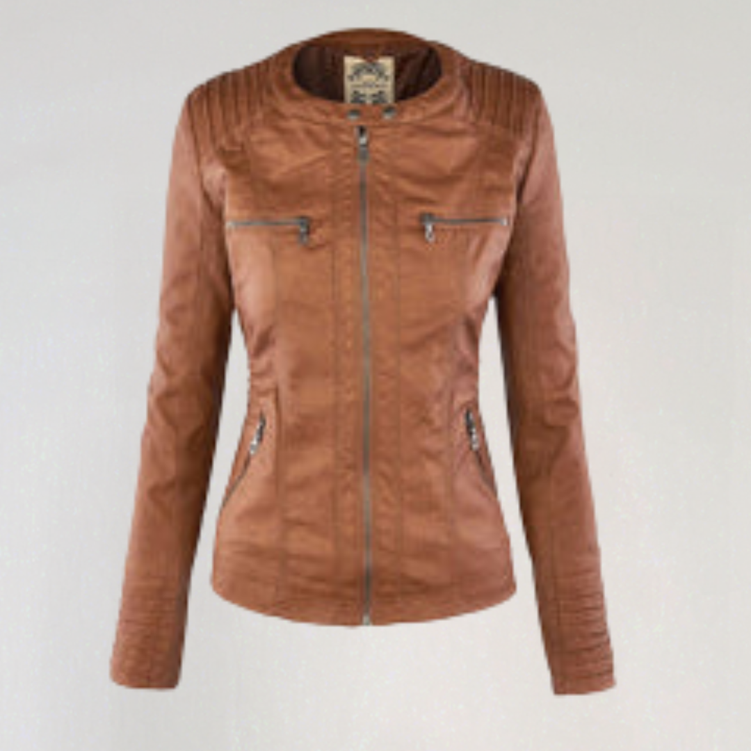Women's Leather Jacket with Removable Hood