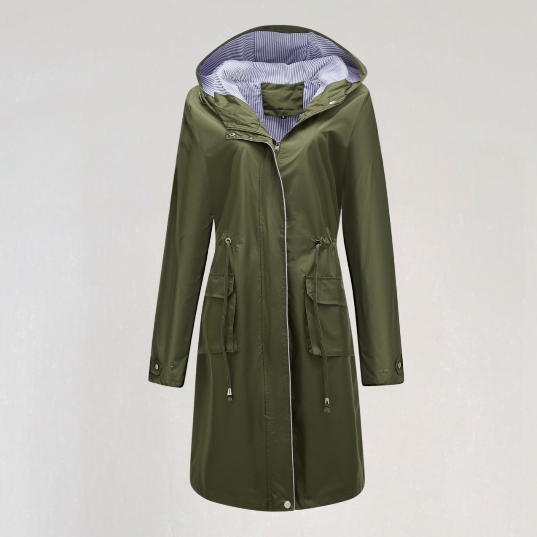 Women's Waterproof Long Raincoat with Hood | Lightweight Trench Jacket for Autumn & Winter
