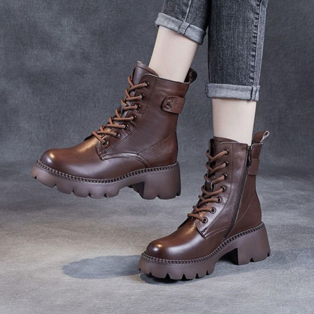 Waterproof Leather Ankle Boots with Grip Sole