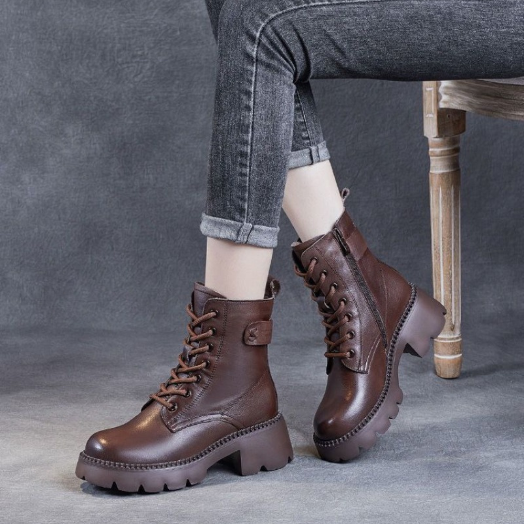 Waterproof Leather Ankle Boots with Grip Sole