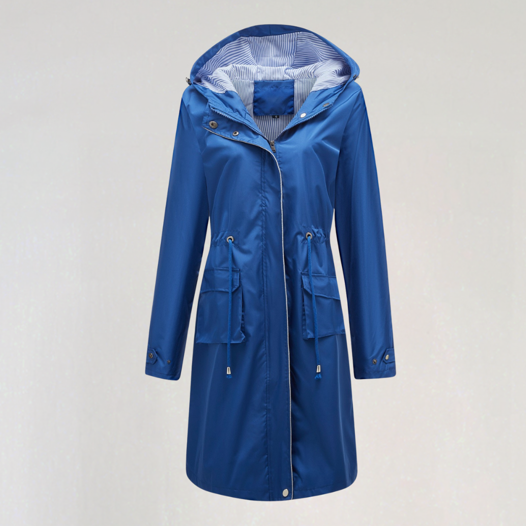Women's Waterproof Long Raincoat with Hood | Lightweight Trench Jacket for Autumn & Winter