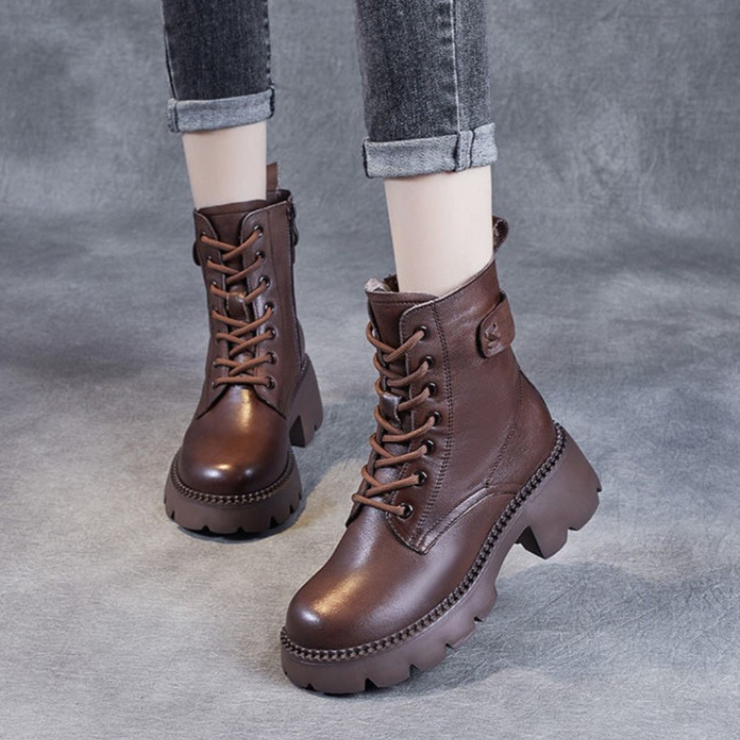 Waterproof Leather Ankle Boots with Grip Sole