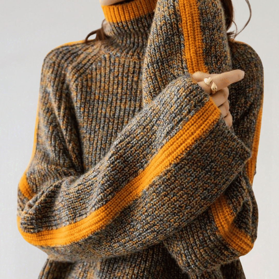 Oversized Knit Turtleneck Sweater for Women | Cozy Striped Pullover Jumper