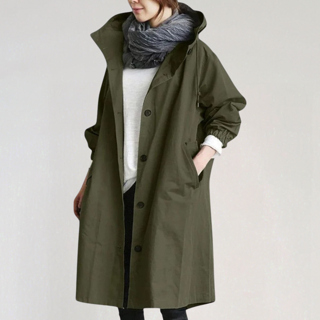 Long Hooded Waterproof Trench Coat for Women