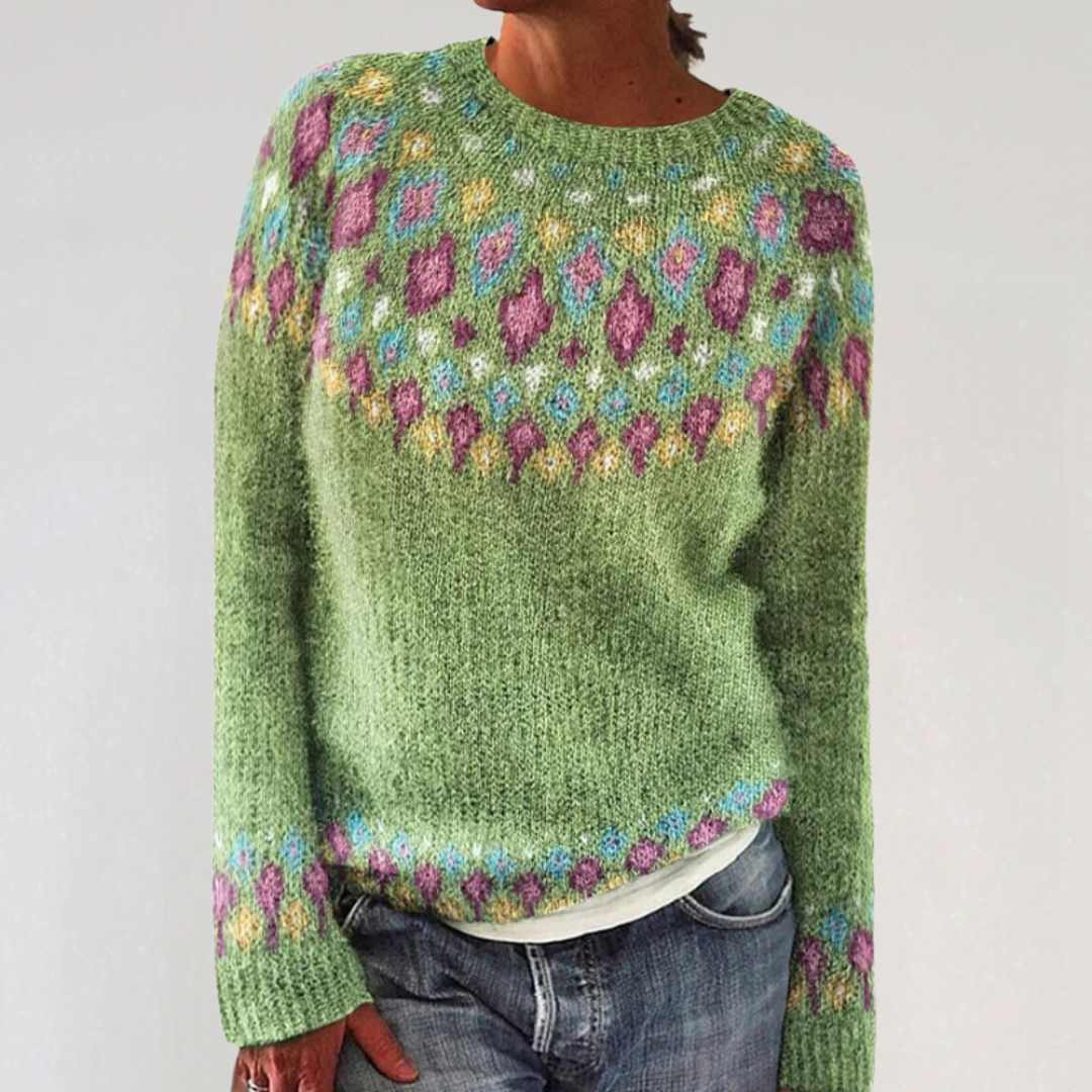 Cozy Knit Jumper with Colorful Geometric Pattern