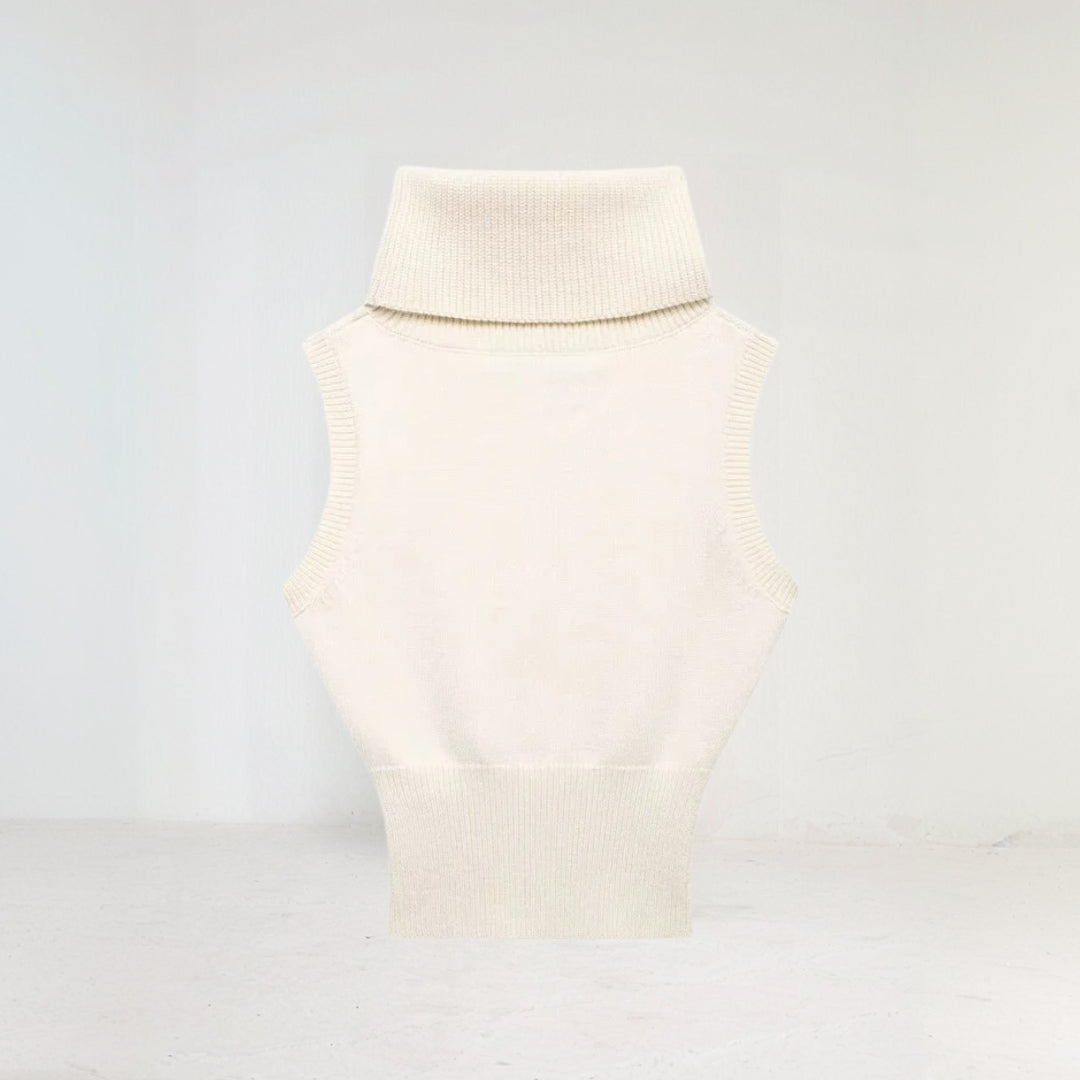 Sleeveless Knit Roll Neck Jumper