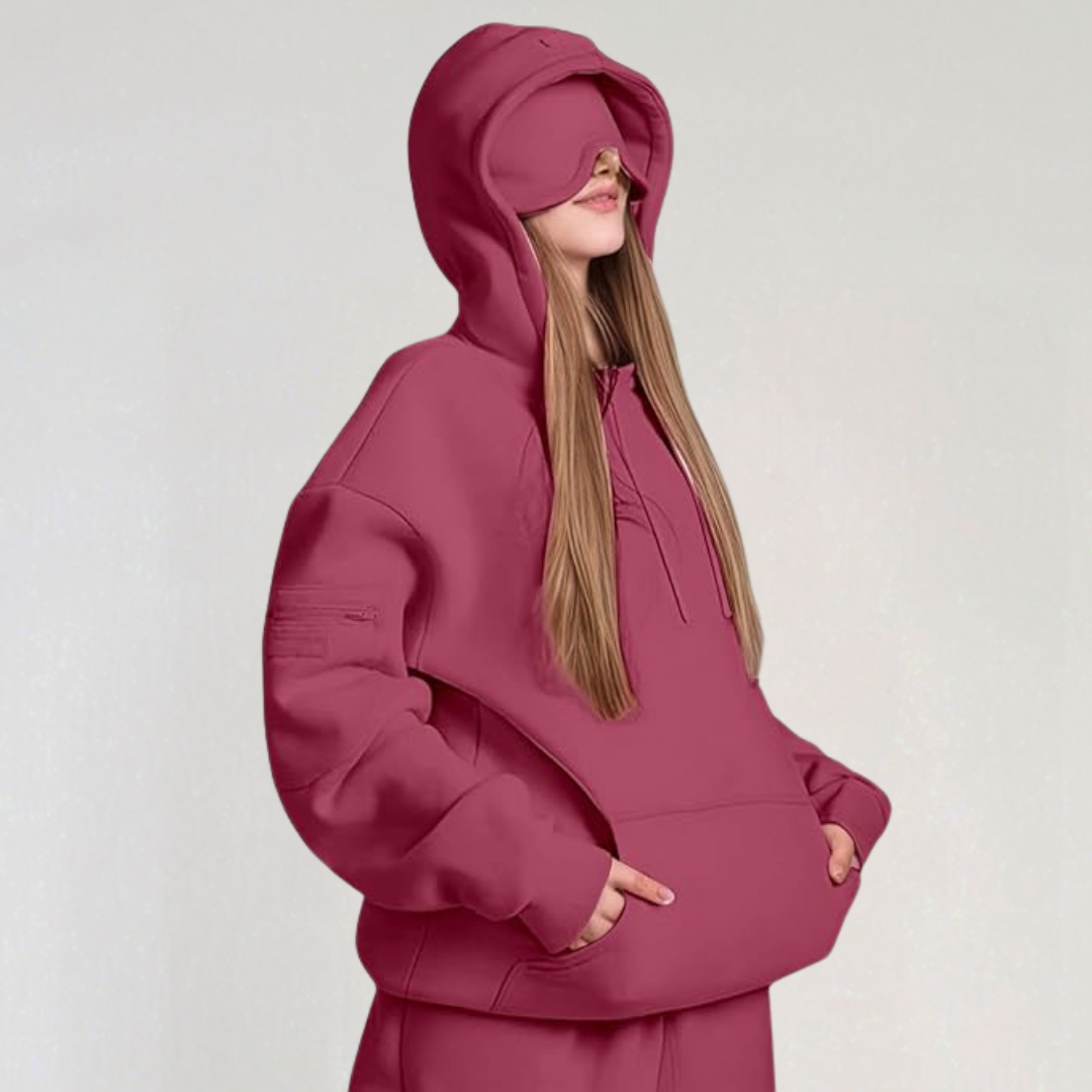 Oversized Hoodie with Built-in Sleep Mask | Cozy Travel Hoodie for Women