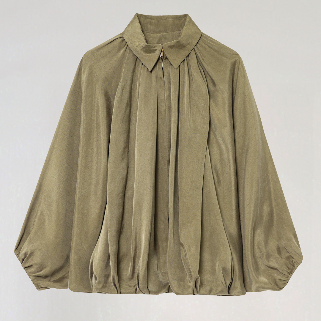 Elegant Pleated Bomber Jacket with Zip Closure