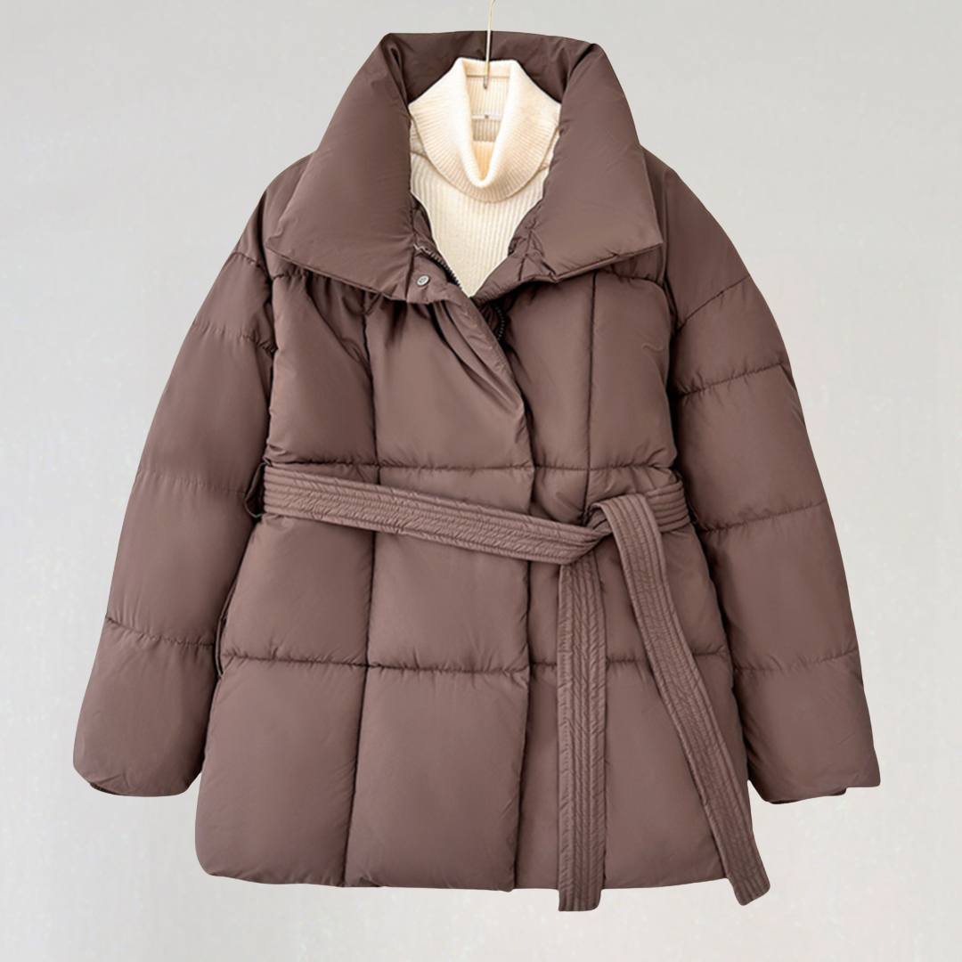 Elegant Quilted Puffer Jacket with Belt for Women