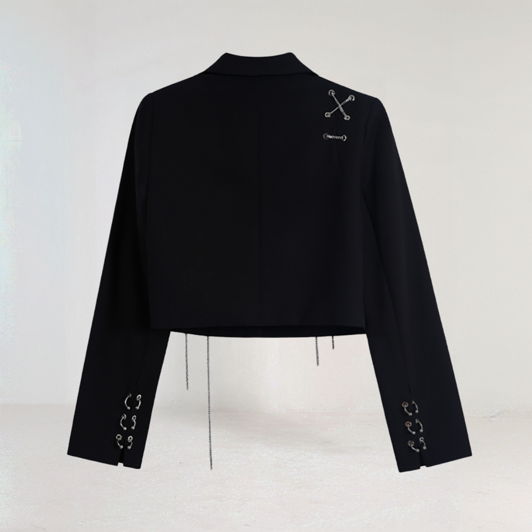 Black Cropped Blazer With Chains