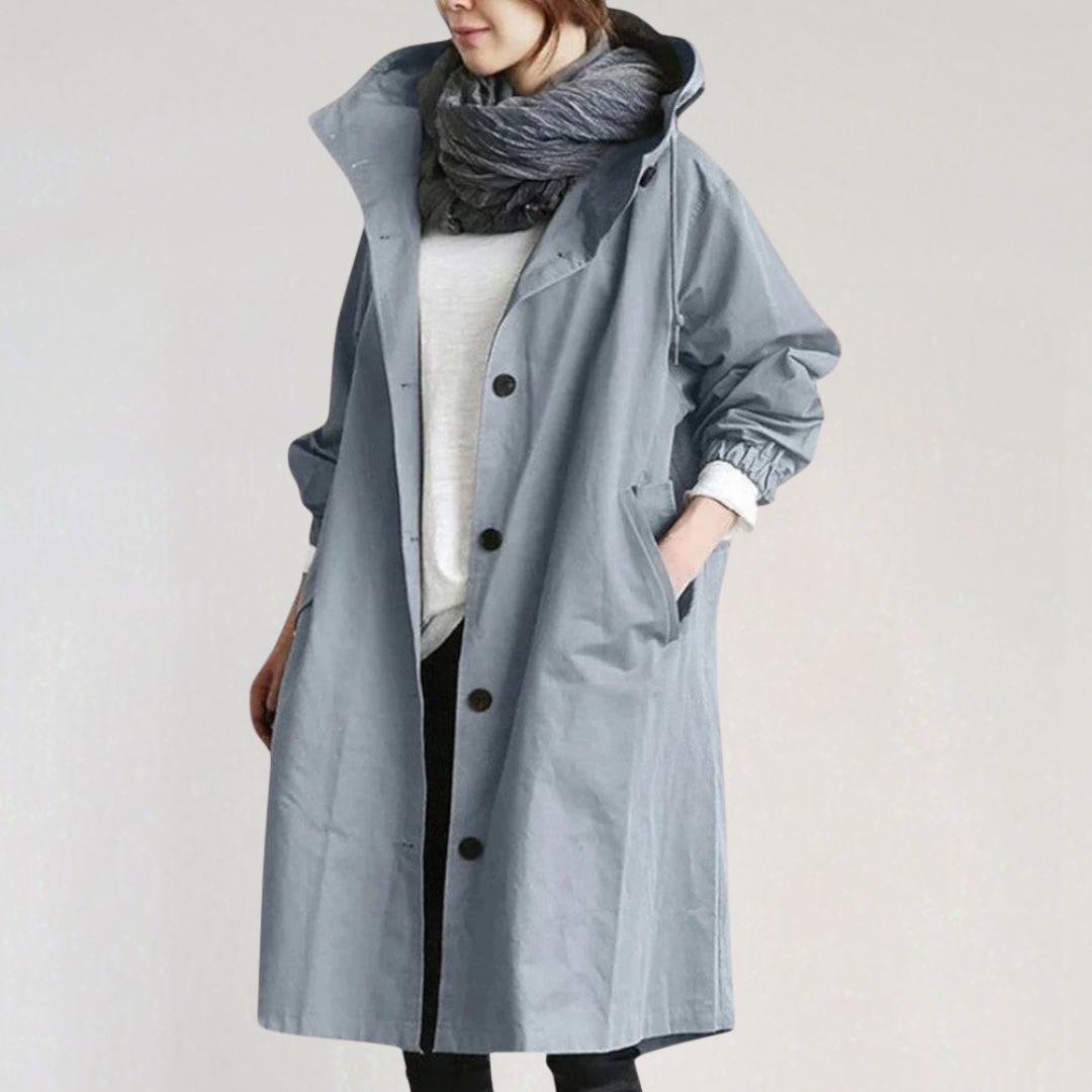 Long Hooded Waterproof Trench Coat for Women