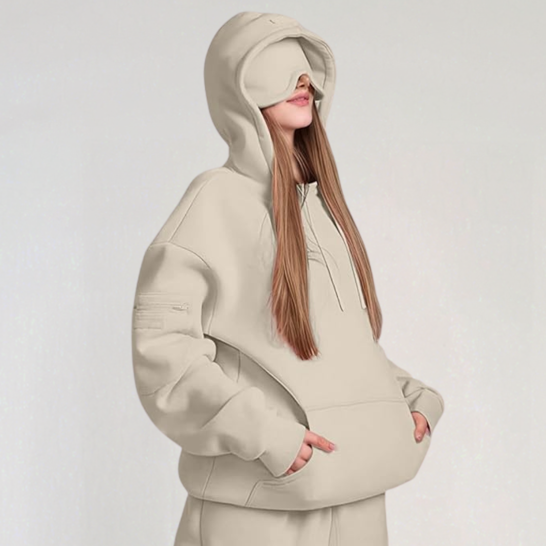 Oversized Hoodie with Built-in Sleep Mask | Cozy Travel Hoodie for Women
