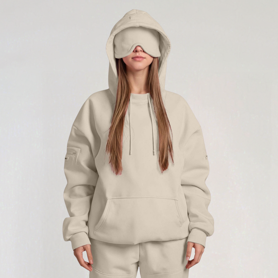 Oversized Hoodie with Built-in Sleep Mask | Cozy Travel Hoodie for Women