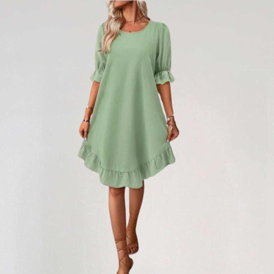Ruffle Hem Puff Sleeve Midi Dress
