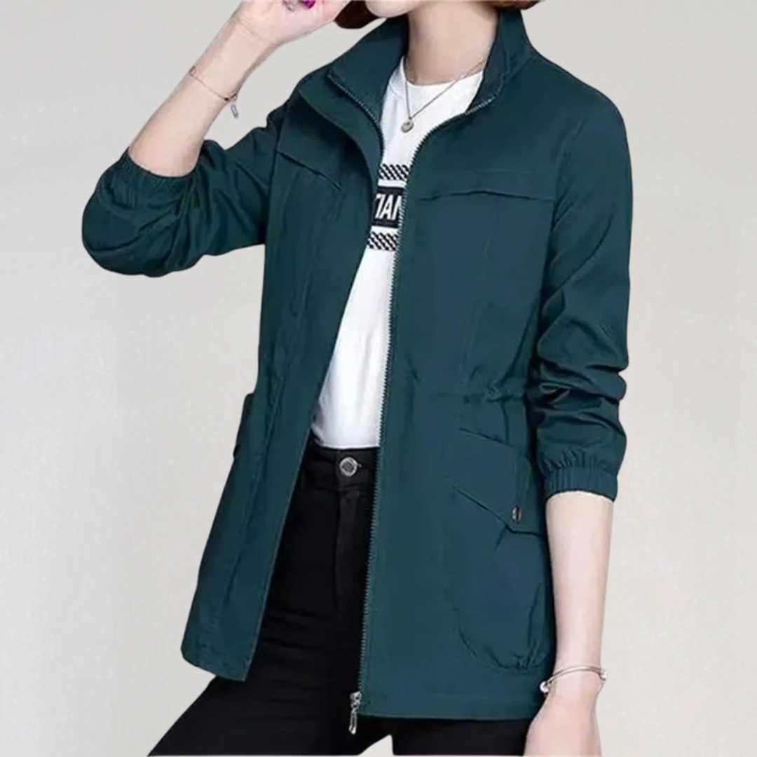 Casual Trench Coat Jacket for Women | Zip-Up Windbreaker with Pockets
