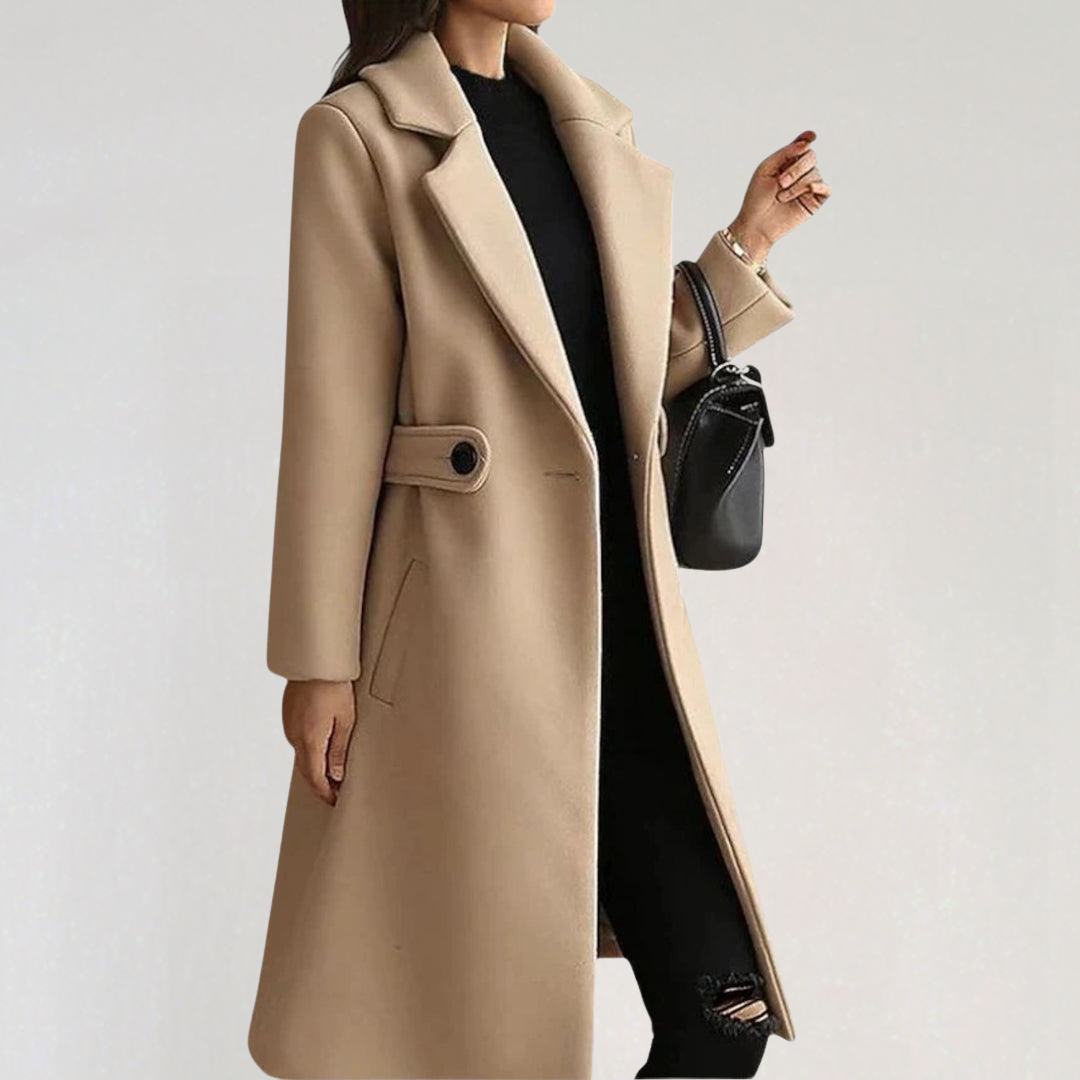 Elegant Wool Coat with Narrow Belt for Women