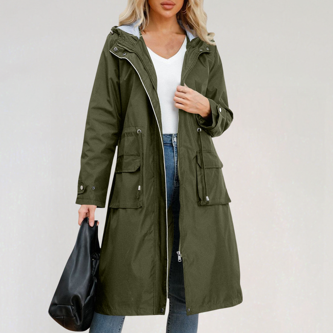 Women's Waterproof Long Raincoat with Hood | Lightweight Trench Jacket for Autumn & Winter