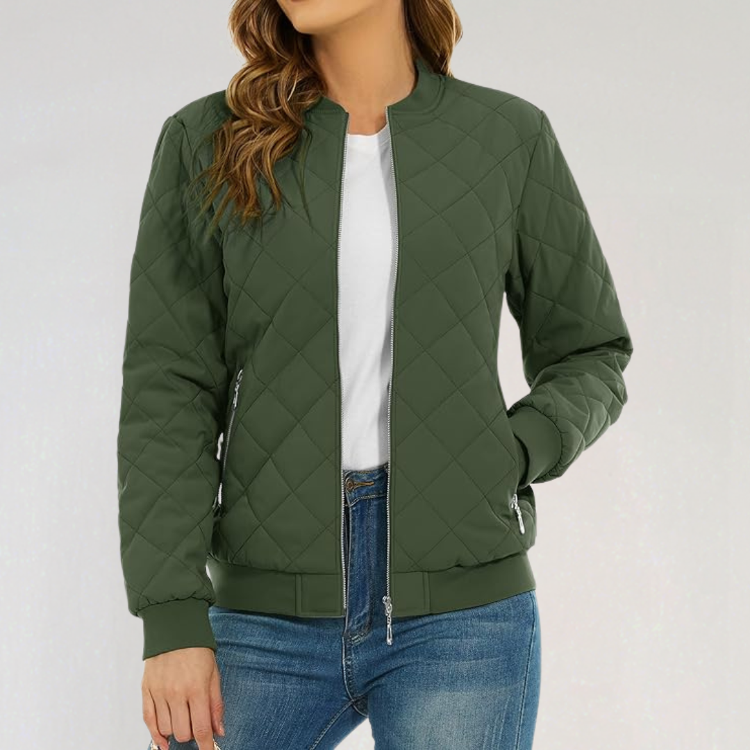 Casual Padded Quilted Bomber Jacket for Women