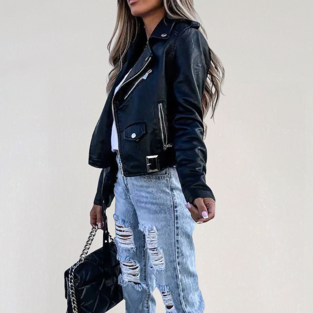 Stylish Faux Leather Biker Coat