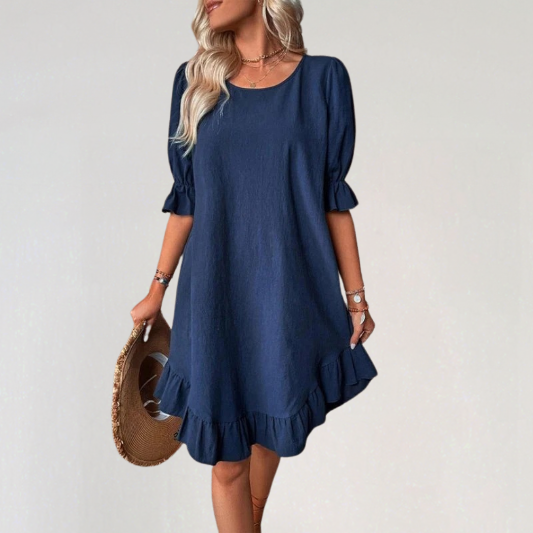 Ruffle Hem Puff Sleeve Midi Dress