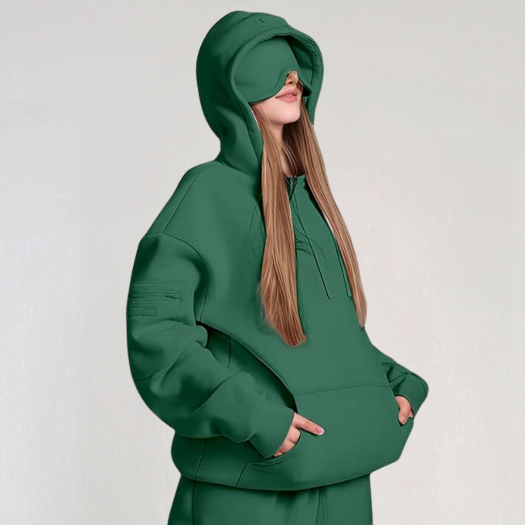 Oversized Hoodie with Built-in Sleep Mask | Cozy Travel Hoodie for Women