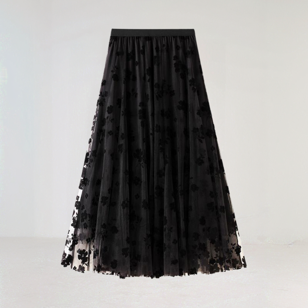 Floral Tulle Midi Skirt