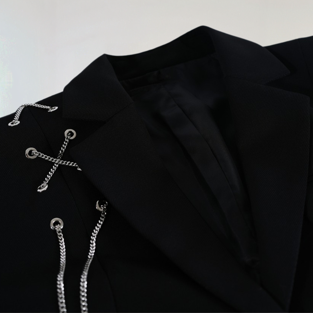 Black Cropped Blazer With Chains