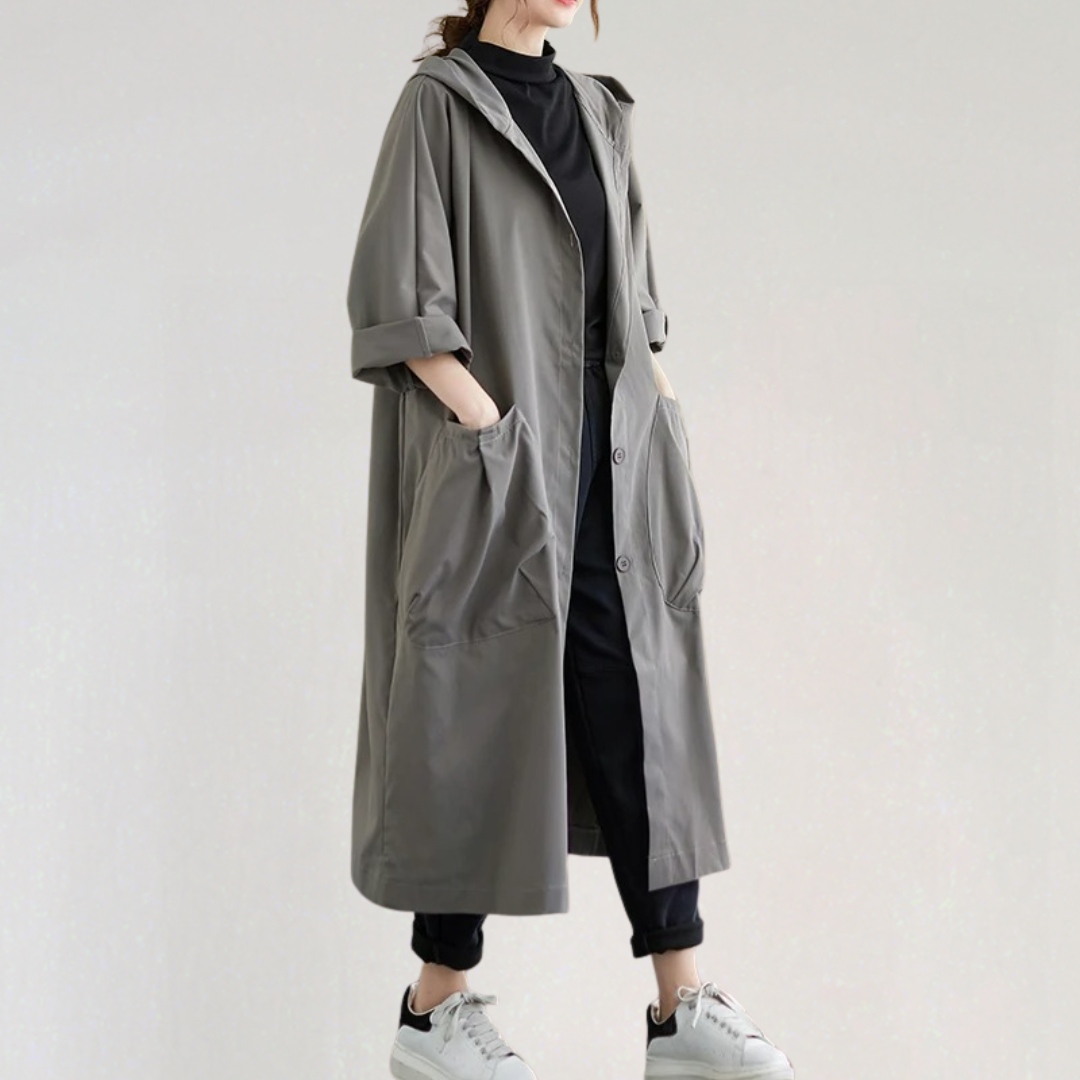 Long Hooded Waterproof Trench Coat | Lightweight Fall Layering Jacket