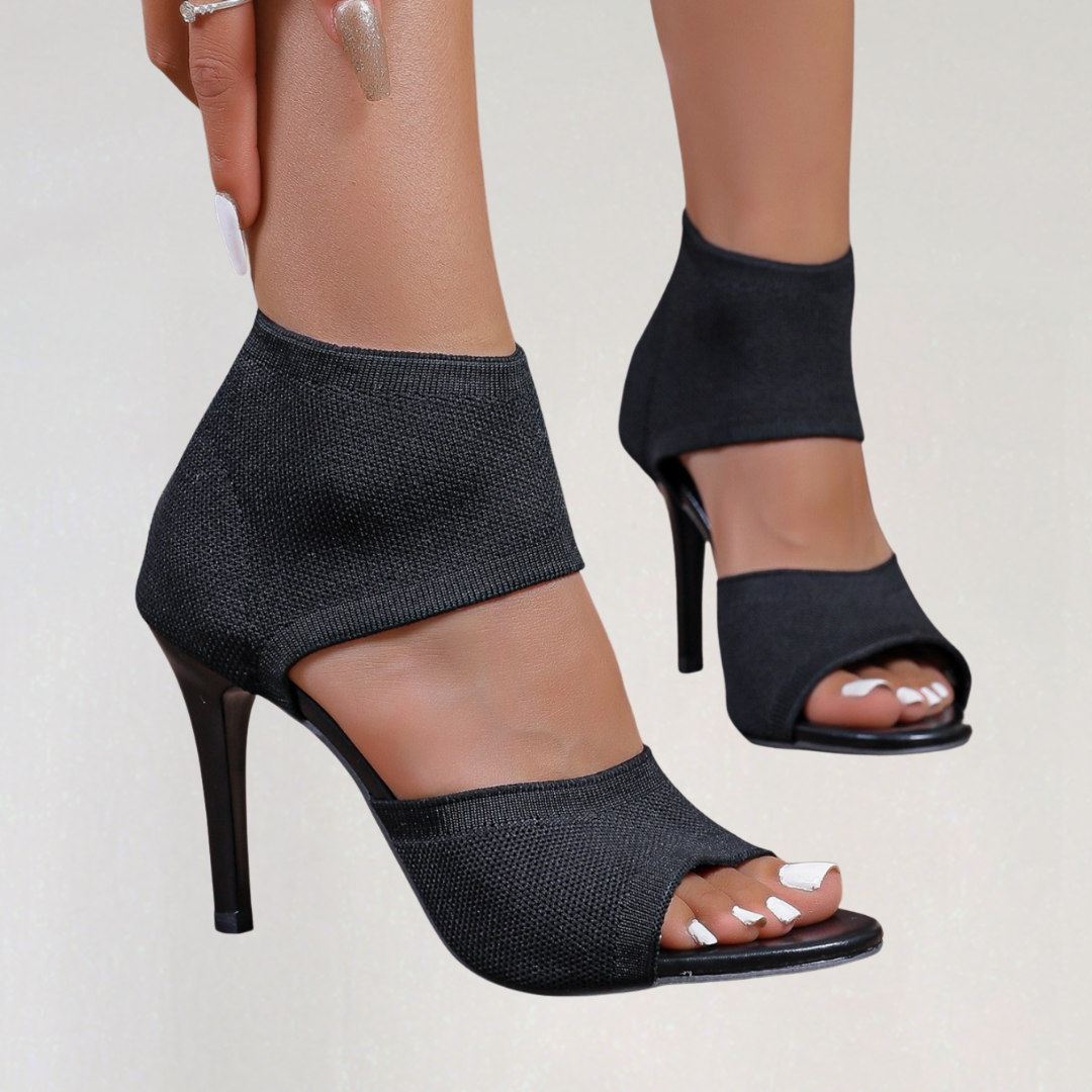 Stretch Knit Peep Toe Heels