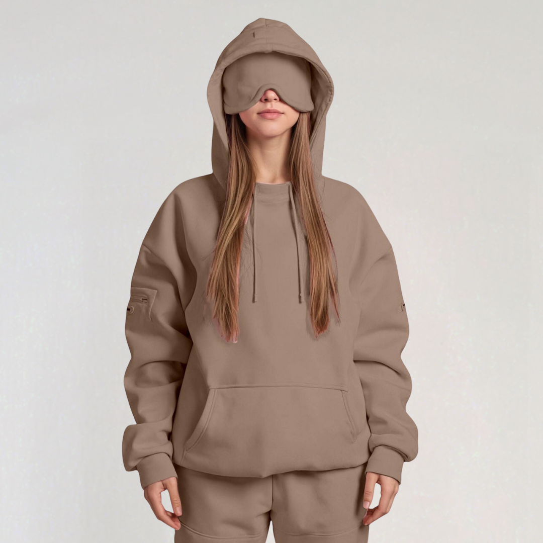 Oversized Hoodie with Built-in Sleep Mask | Cozy Travel Hoodie for Women