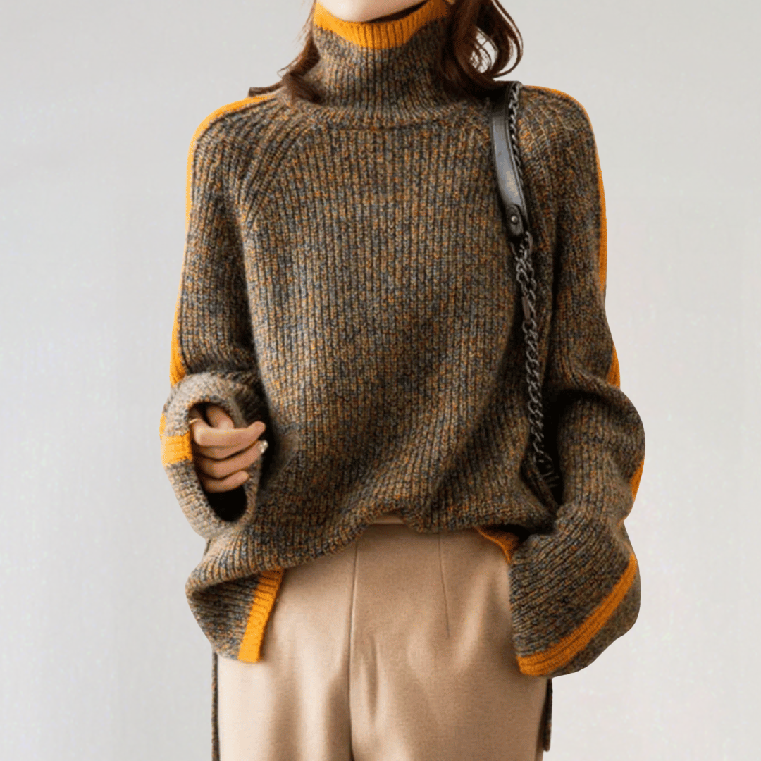 Oversized Knit Turtleneck Sweater for Women | Cozy Striped Pullover Jumper