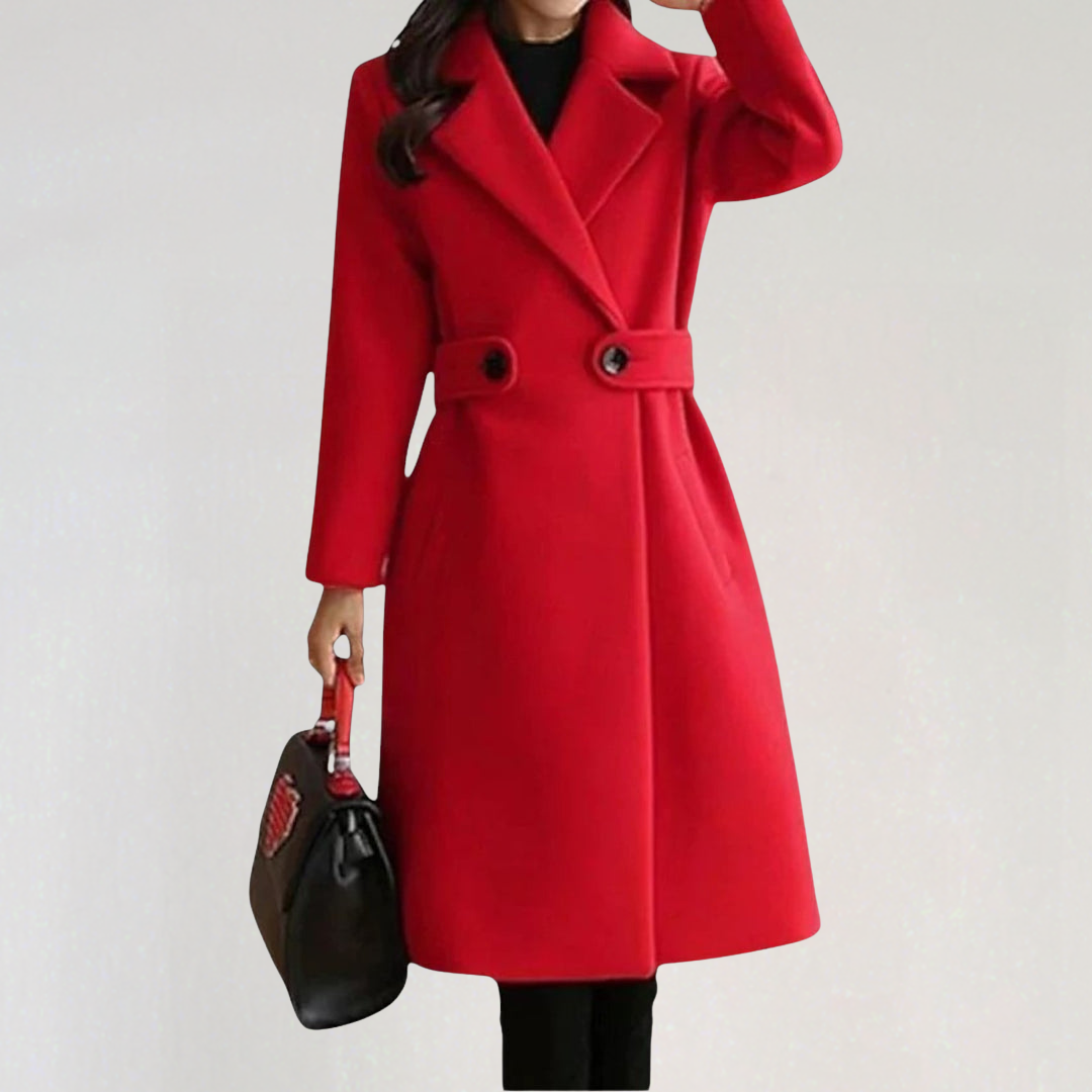 Elegant Wool Coat with Narrow Belt for Women