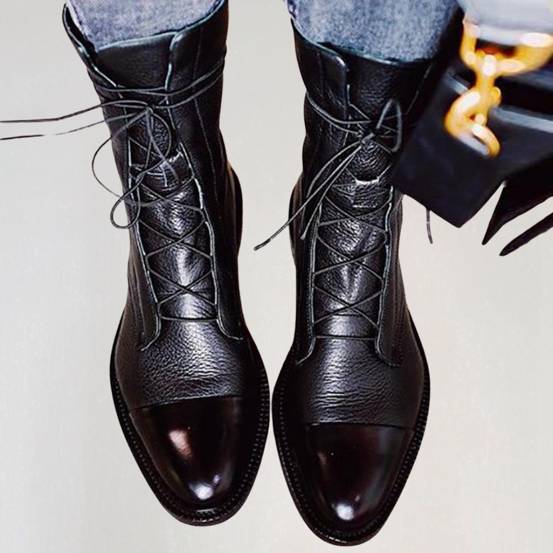 Women’s Black Lace-Up Leather Combat Boots | Classic Polished Toe Winter Ankle Boots