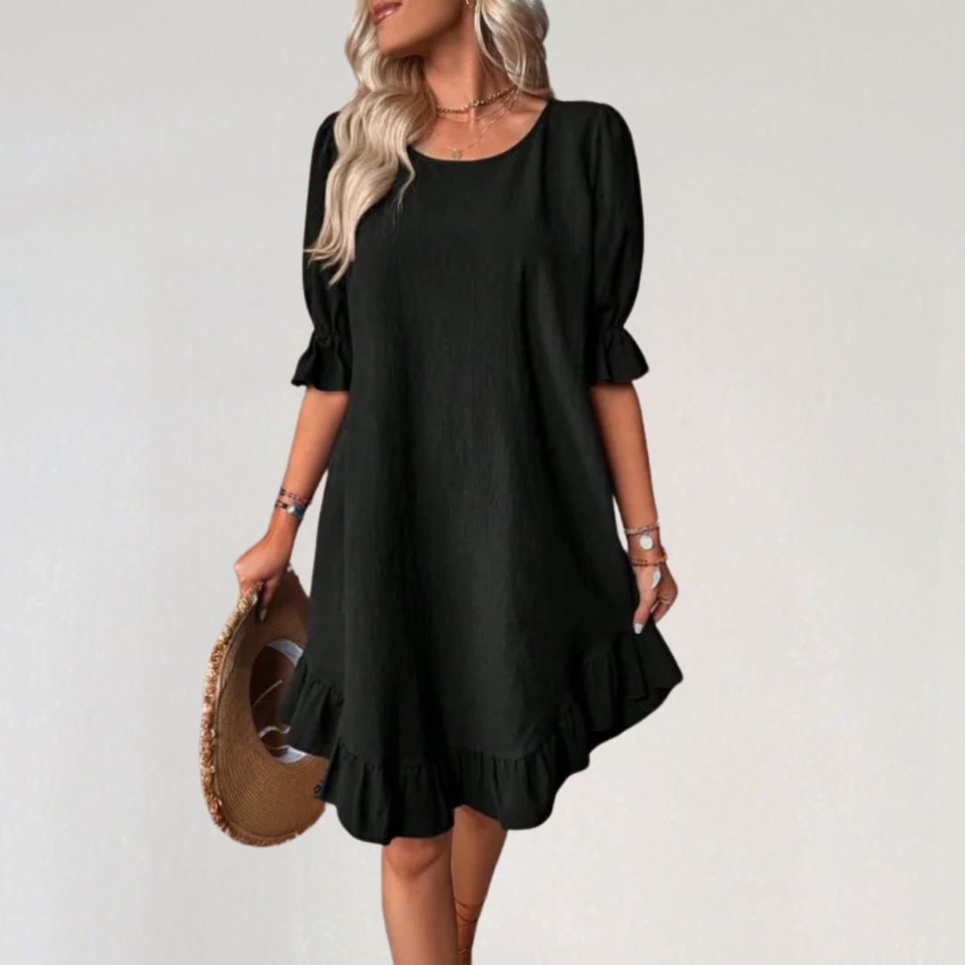 Ruffle Hem Puff Sleeve Midi Dress