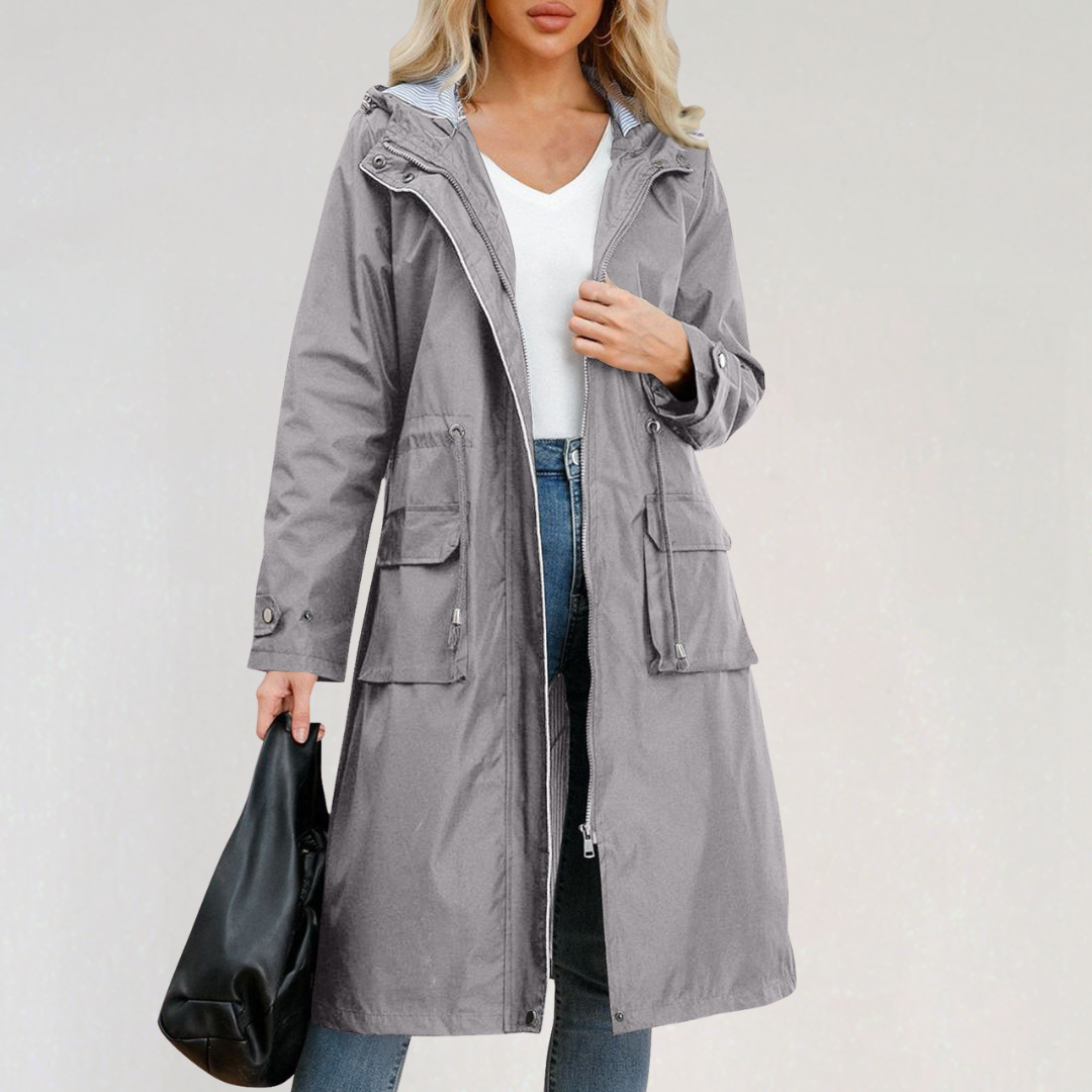Women's Waterproof Long Raincoat with Hood | Lightweight Trench Jacket for Autumn & Winter