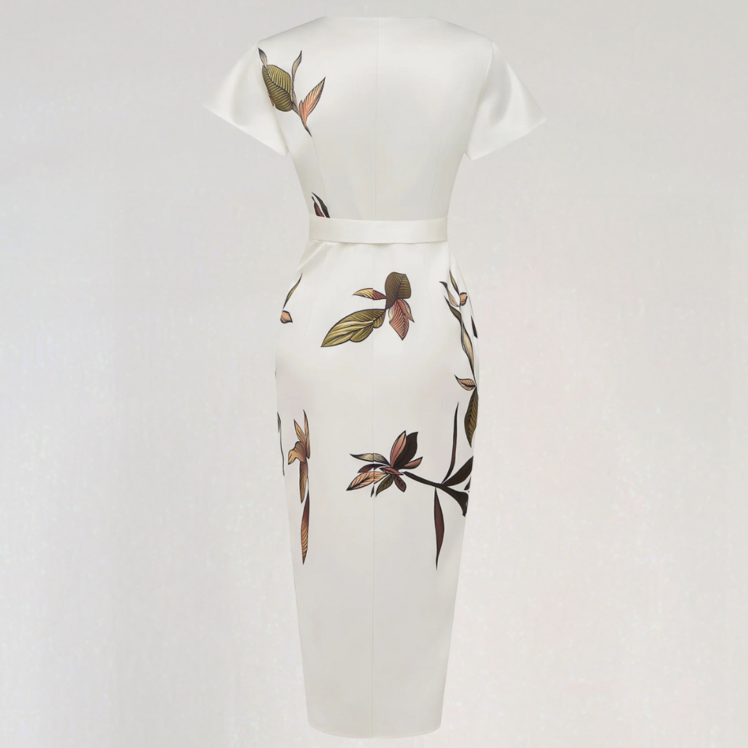 Elegant Satin Floral Wrap Midi Dress