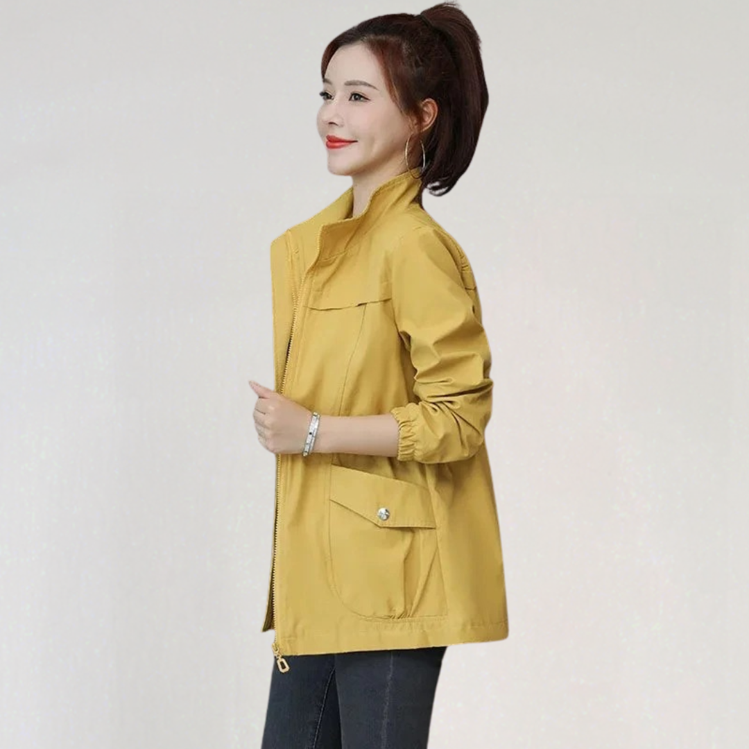 Casual Trench Coat Jacket for Women | Zip-Up Windbreaker with Pockets