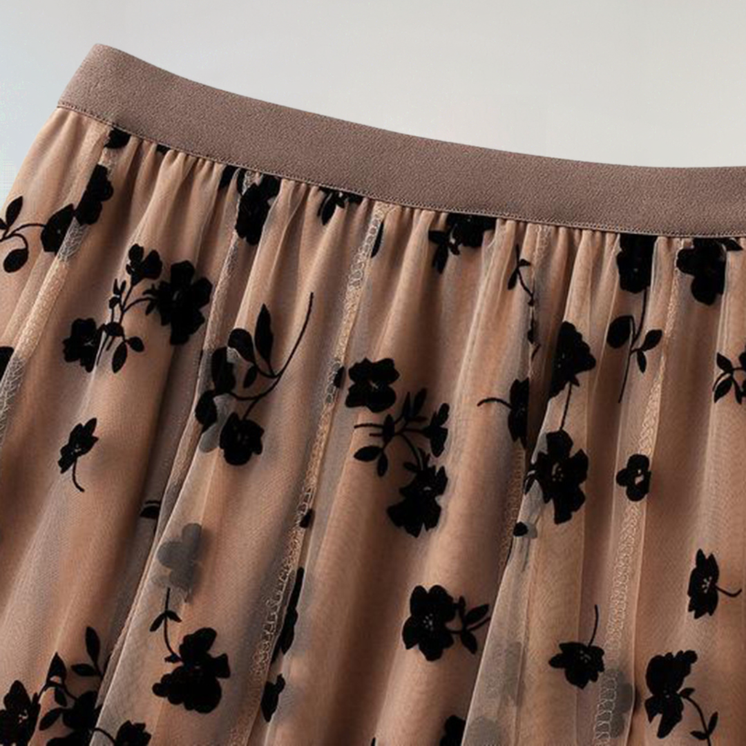 Floral Tulle Midi Skirt