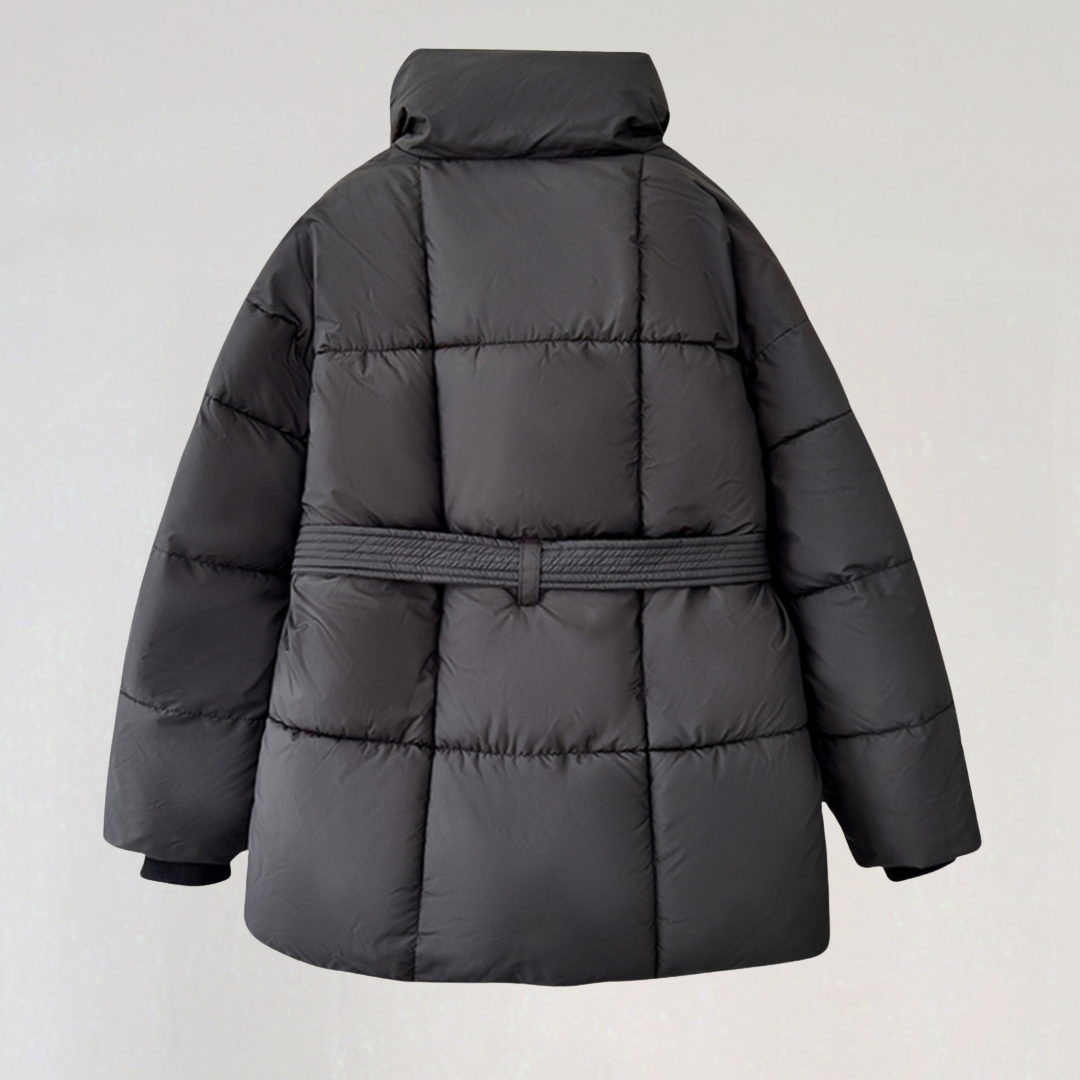 Elegant Quilted Puffer Jacket with Belt for Women