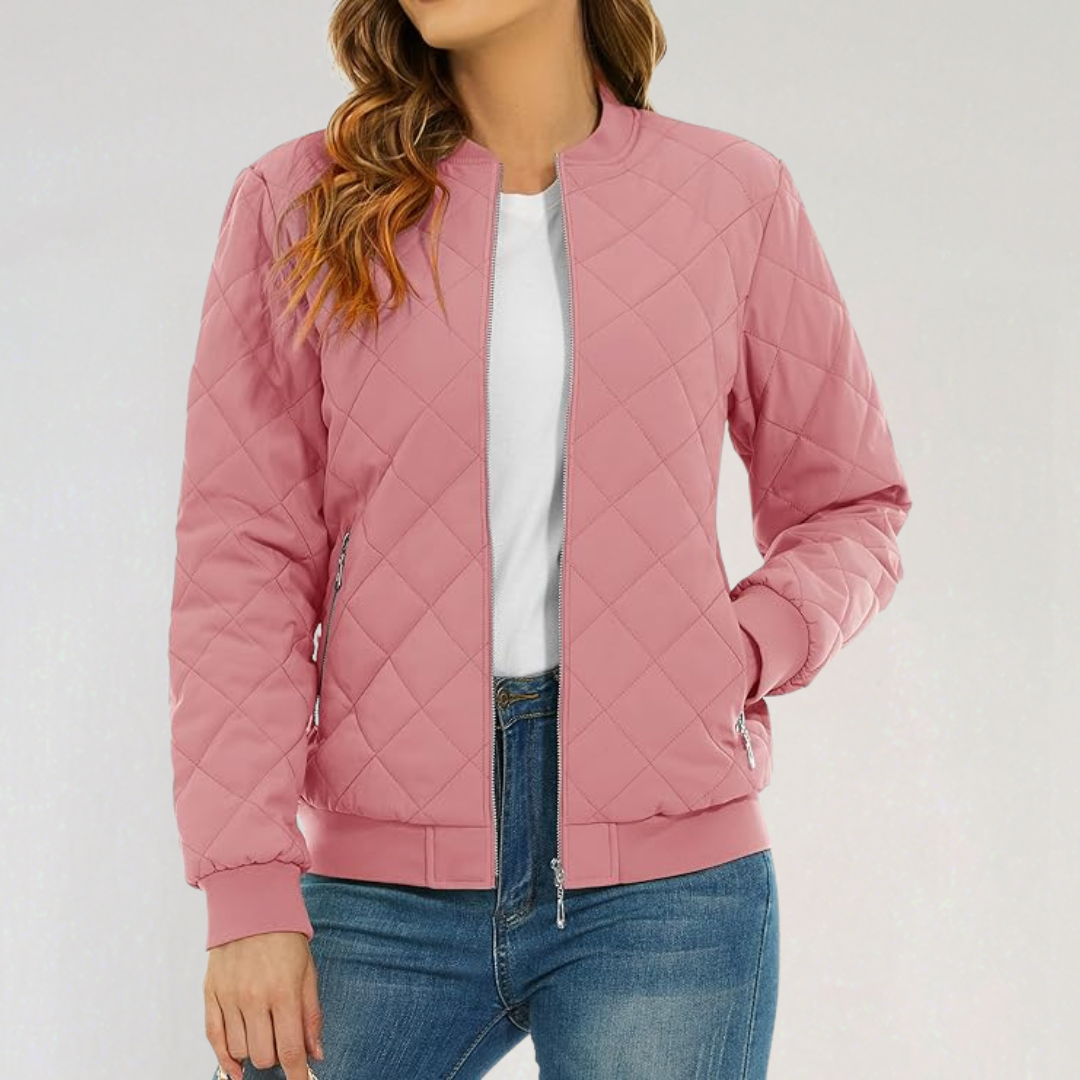 Casual Padded Quilted Bomber Jacket for Women