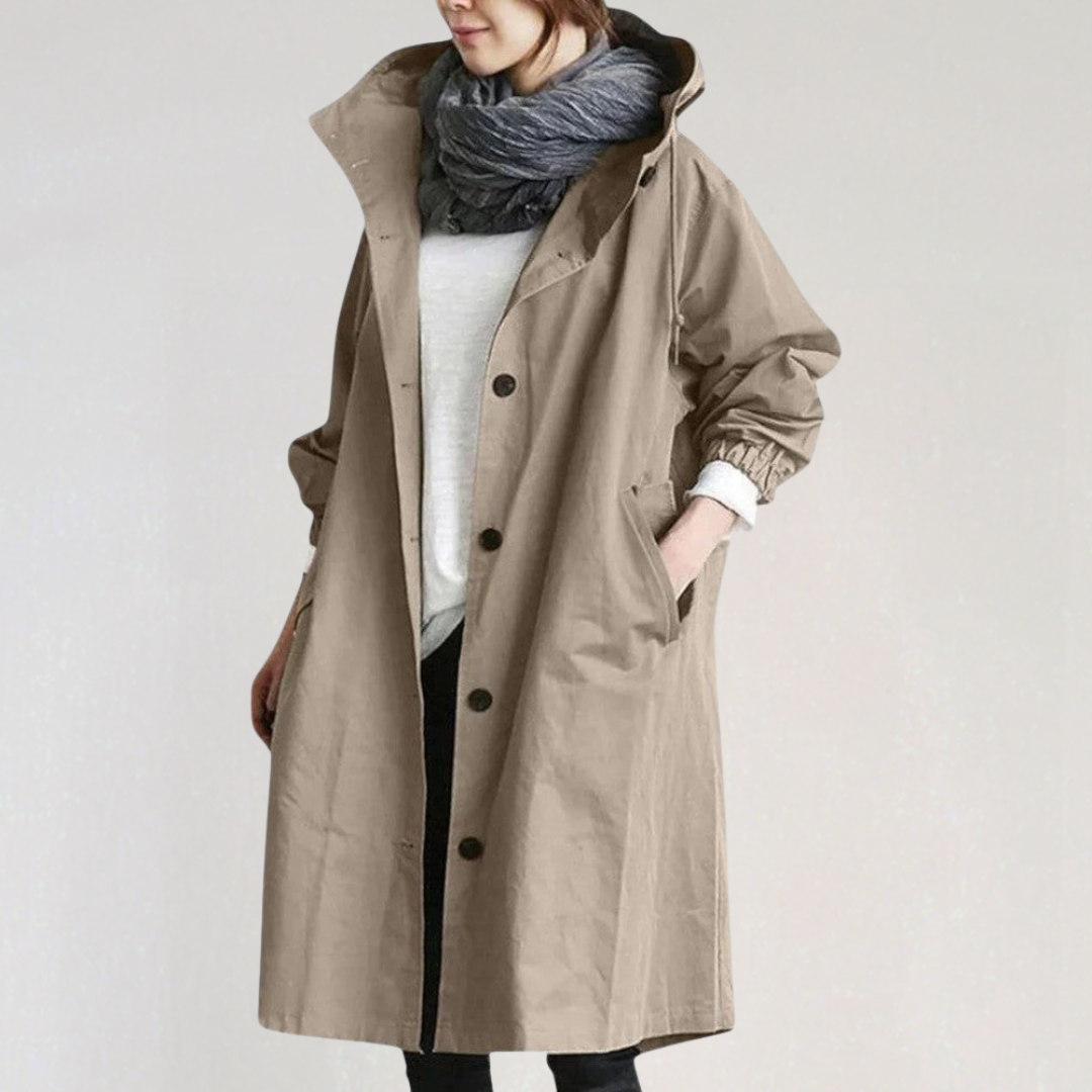 Long Hooded Waterproof Trench Coat for Women