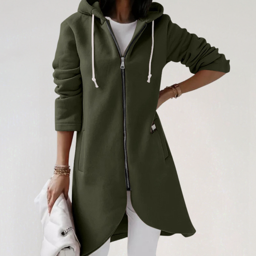Longline Zip-Up Hoodie Jacket | Sleek Hooded Layering Piece