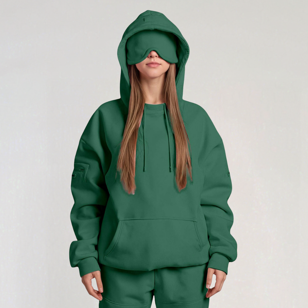 Oversized Hoodie with Built-in Sleep Mask | Cozy Travel Hoodie for Women