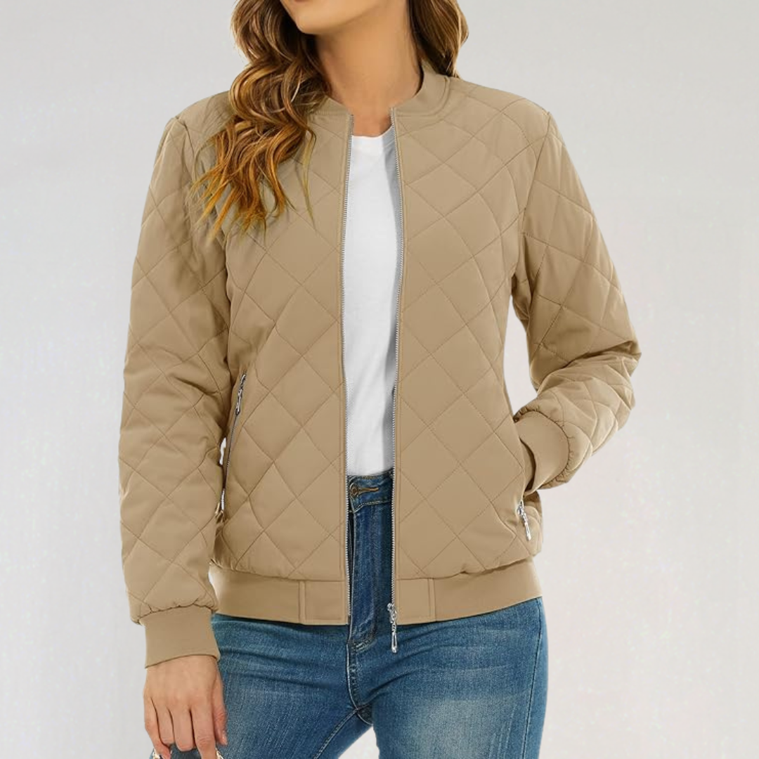 Casual Padded Quilted Bomber Jacket for Women