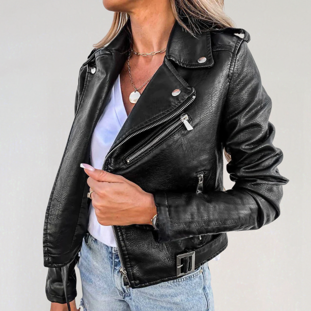 Stylish Faux Leather Biker Coat