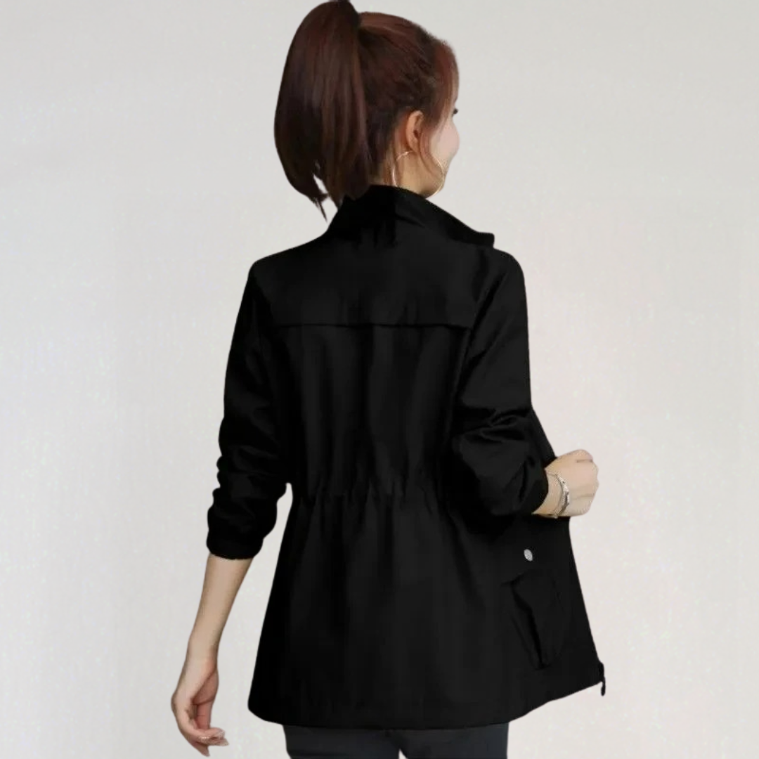 Casual Trench Coat Jacket for Women | Zip-Up Windbreaker with Pockets